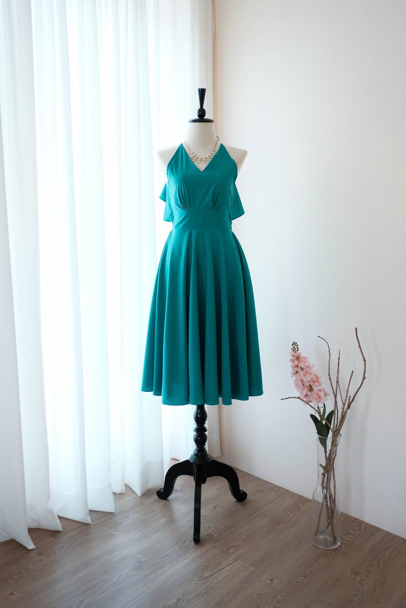 Jade Green Dress Women Bridesmaid Backless Cocktail Party Dress - 晚装/礼服 - 聚酯纤维 绿色