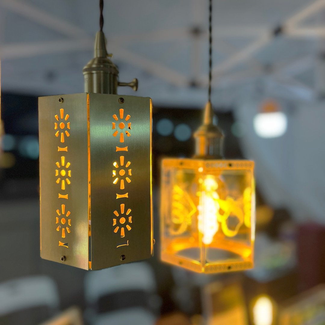 定制化礼物 香港特色 通花铁闸 工业风复古吊灯台灯 手工制作 LED - 灯具/灯饰 - 铜/黄铜 金色