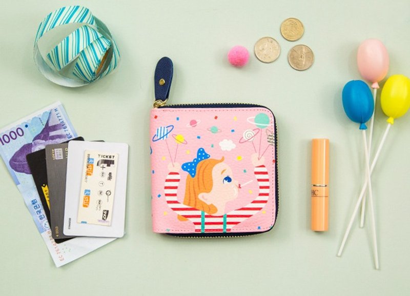 Bentoy x 棒棒糖-方块包/拉链短夹/皮夹/卡夹钱包(粉) - 皮夹/钱包 - 真皮 