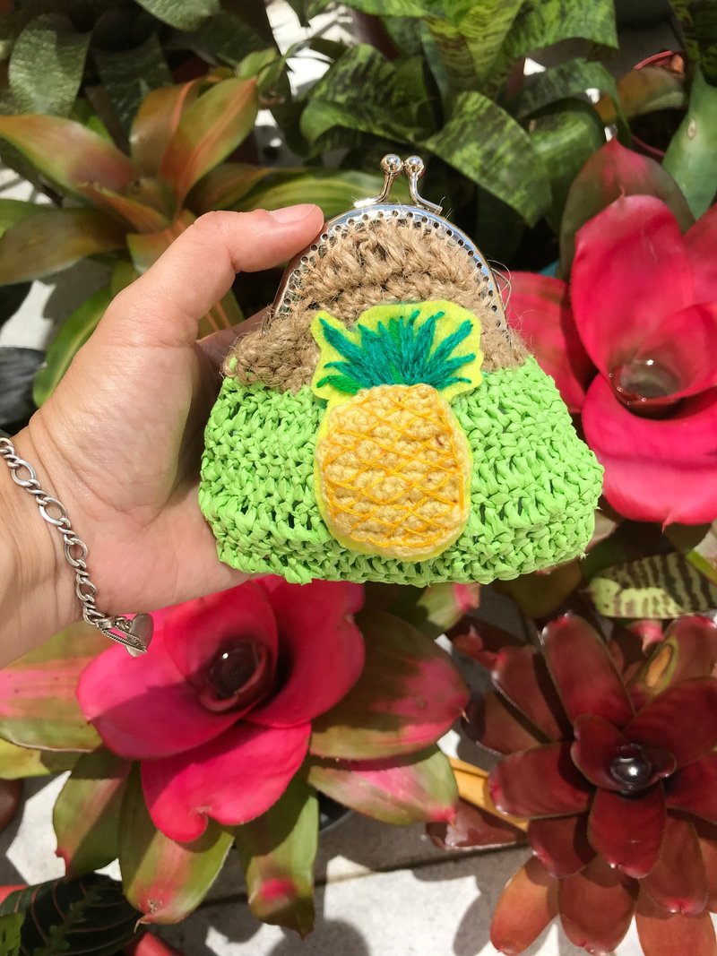 Wednesday 纯手工刺绣麻绳草编凤梨零钱包 - 零钱包 - 其他材质 绿色