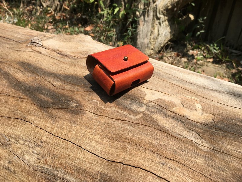 Simple │Airpods Pro 1.0/2.0 保护套_浅茶木纹 - 耳机收纳 - 真皮 橘色