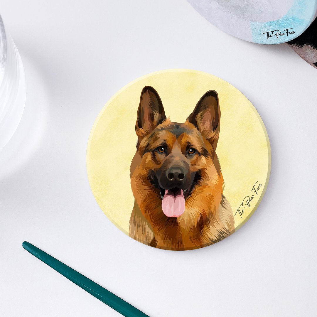 德国牧羊犬 狗狗-圆型陶瓷吸水杯垫/动物/居家用品 - 杯垫 - 陶 
