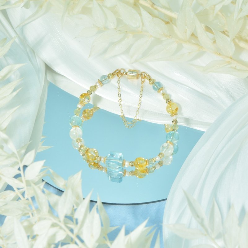 阳光中的微笑 - 蓝托帕 黄托帕 马岛月光 天然石手链 - 手链/手环 - 水晶 多色