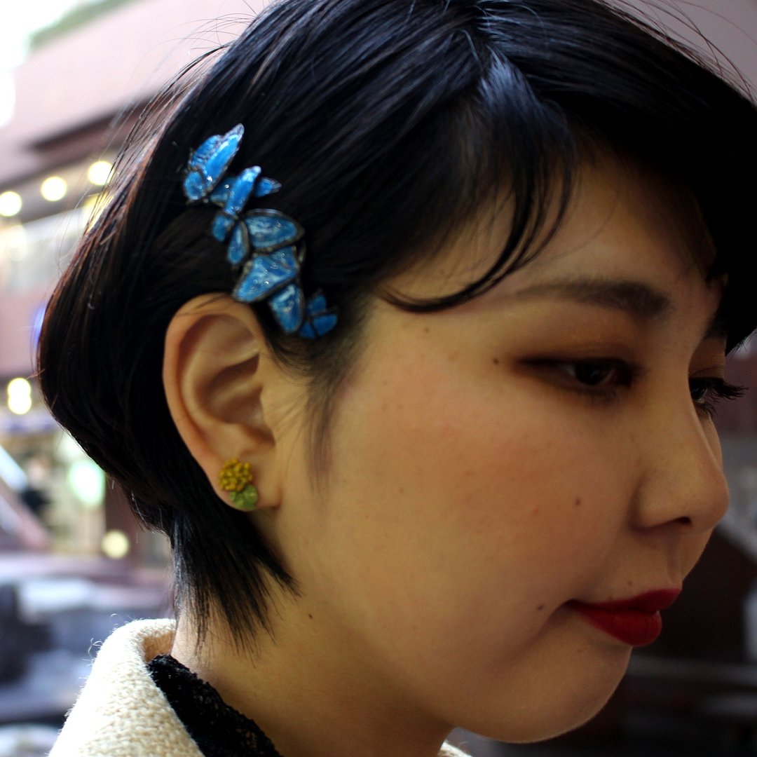 Swallowtail Barrette HA028 - 发饰 - 其他金属 蓝色