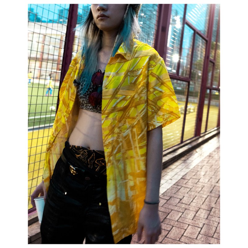 复古几何结构人造丝短袖夏威夷衬衫【船厂】 - 女装衬衫 - 其他人造纤维 黄色