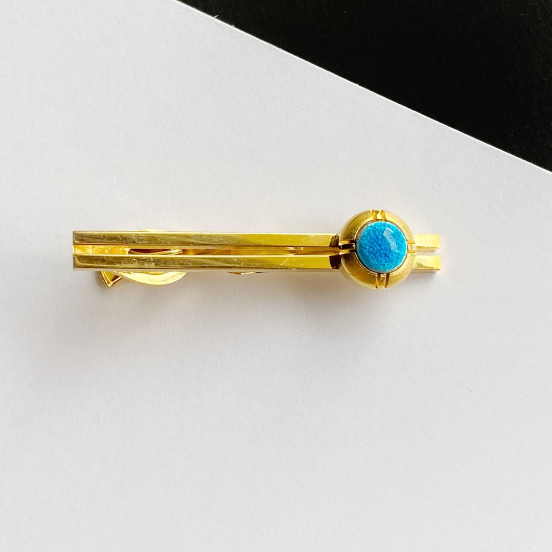 Gold [Amairo Blue] Cloisonne Tie Clip Pure Silver Cloisonne - 领带/领带夹 - 其他材质 蓝色