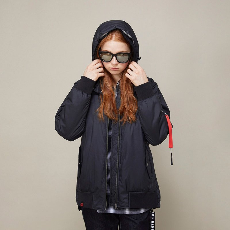 【中性款】 多穿法铺棉飞行外套 / 黑色 - 女装休闲/机能外套 - 聚酯纤维 黑色