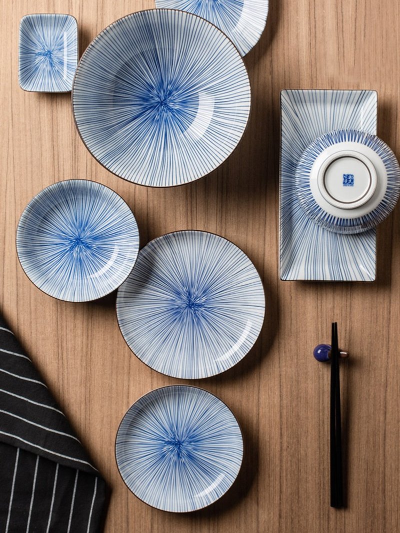 高端日式烟光细草纹餐具套装 菜盘西餐盘沙拉碗汤碗釉下彩圆盘 - 碗 - 瓷 