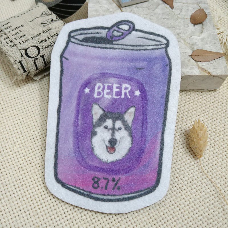哈士奇-啤酒-不织布杯垫-吸水杯垫 - 杯垫 - 聚酯纤维 