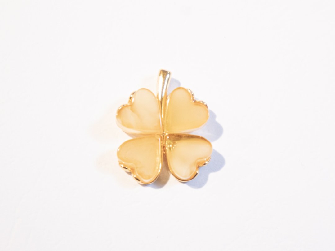 925 silver AMBER 幸运四叶草 琥珀蜜蜡吊坠项链 - 项链 - 宝石 金色