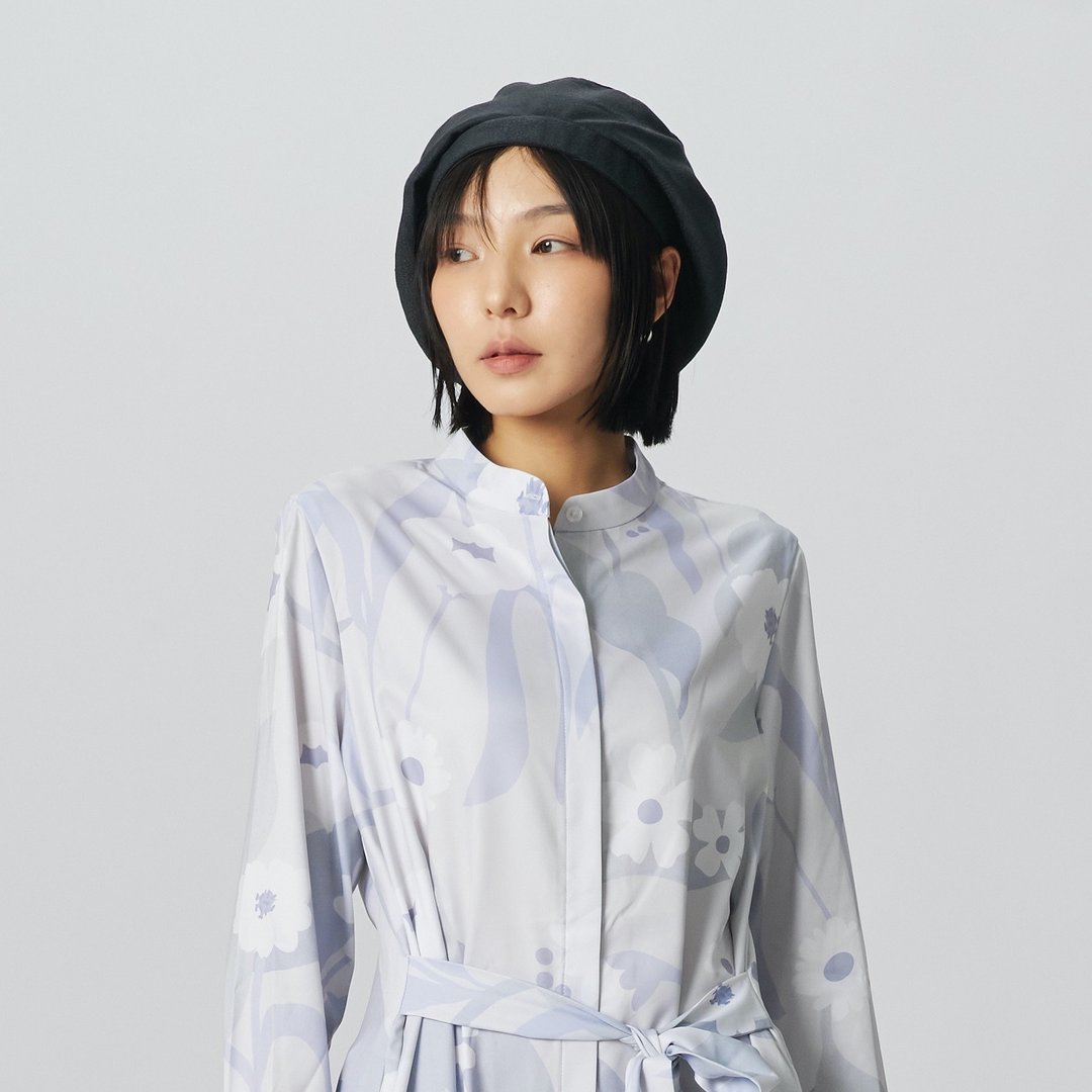 【五折绝版品两件再享八折优惠】印花衬衫洋装 + 蓝色贝蕾帽 2999 元 - 帽子 - 聚酯纤维 蓝色