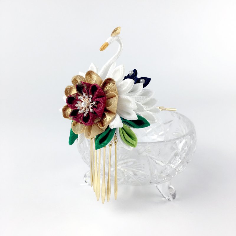 Kaika Ato  / 云中白鹤 / 日式和风布花 / 布花 / つまみ细工花簪 - 发饰 - 其他材质 白色