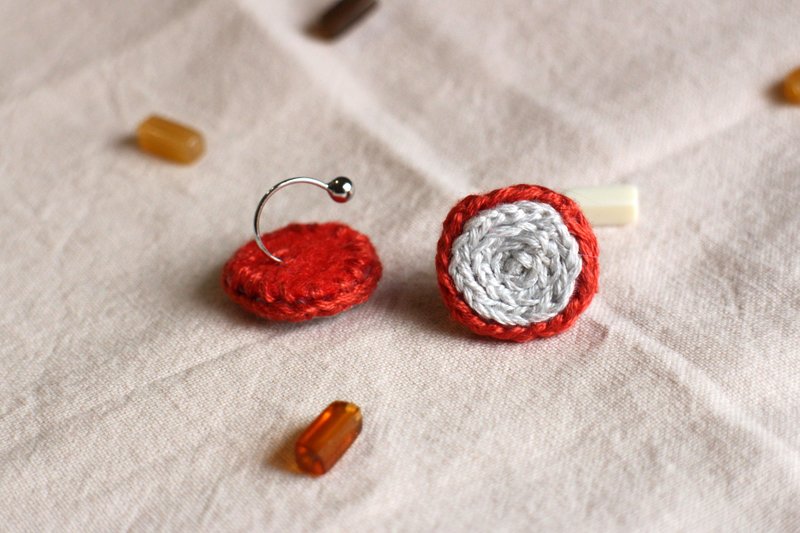刺绣耳环 202 快乐珊瑚 / 耳夹款 - 耳环/耳夹 - 绣线 红色