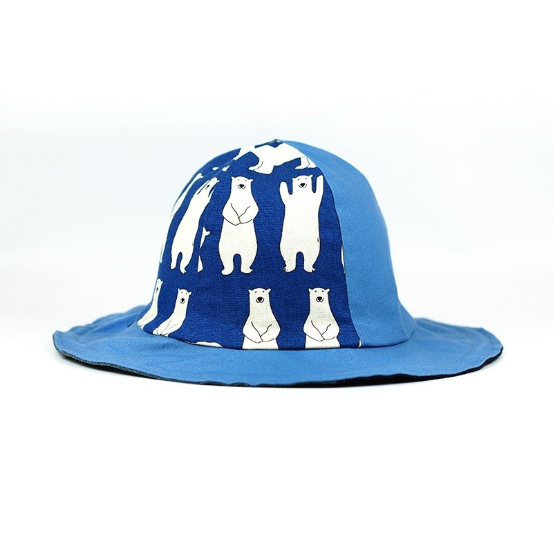 小牛村 Calf Village 独创小火山帽 男女 绅士帽 双面手工帽 弯折大帽沿 可爱 拼接 {清凉北极熊} 宝蓝【H-331】 - 帽子 - 棉．麻 蓝色