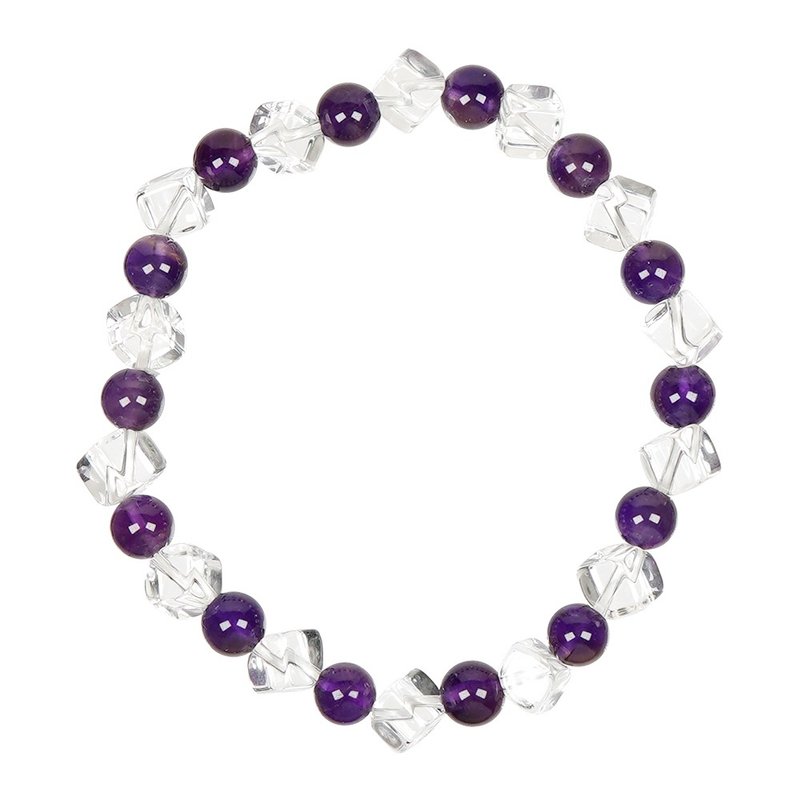 【正佳珠宝】白水晶 方糖白晶紫水晶 白水晶手珠 - 手链/手环 - 半宝石 多色