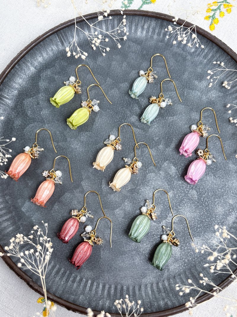 永生花-铃兰花-佛罗伦萨-淡水珍珠耳环 - 耳环/耳夹 - 植物．花 多色