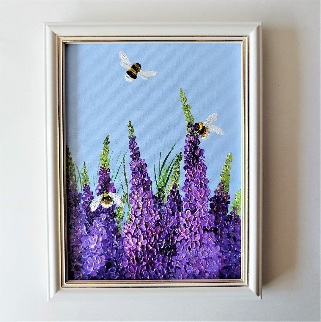 Unique Acrylic Painting - Bumblebee Wildflowers Artwork for Home Decor - 墙贴/壁贴 - 压克力 多色