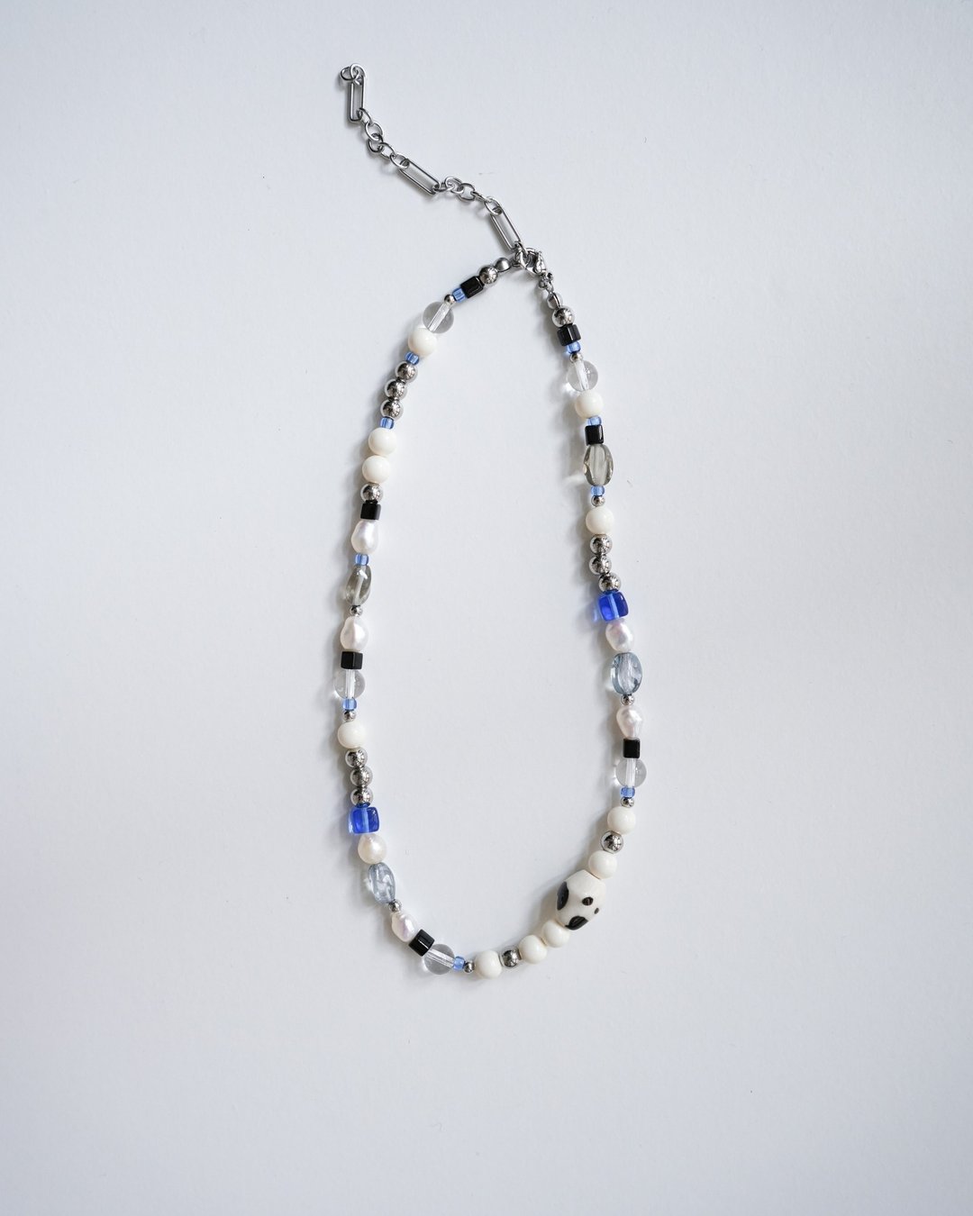 陶瓷x玻璃 扭牛糖珠项链 黑x蓝 Ceramic Glass Necklace - 项链 - 玻璃 黑色