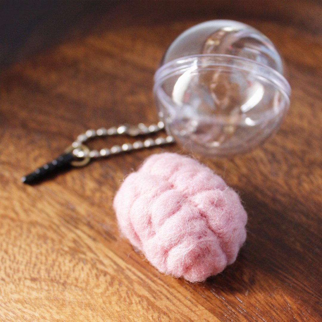羊毛毡大脑吊饰Brain Pendant/羊毛毡迷你脑袋钥匙圈/粉色pink (附耳机防尘塞) - 钥匙链/钥匙包 - 羊毛 粉红色