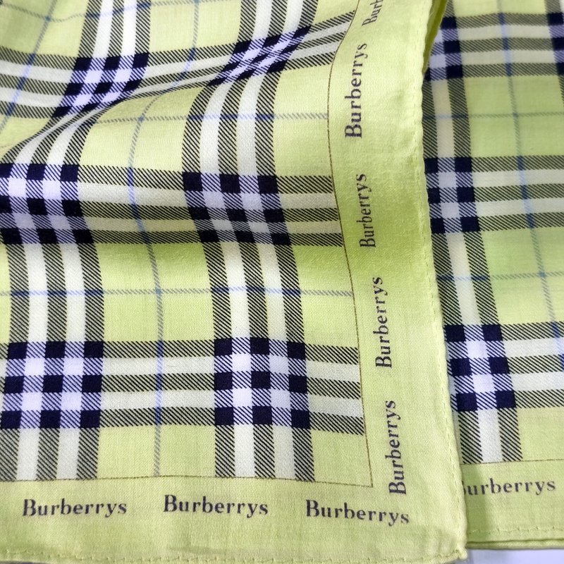 Burberry 古董手帕 黄色格纹 - 口袋巾 20 x 19 英寸 - 手帕/方巾 - 棉．麻 黄色