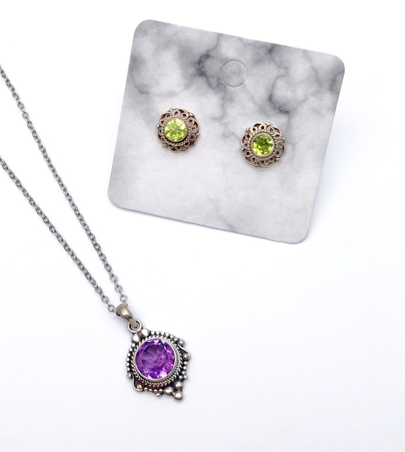 Goody Bag-天然石宝石纯银饰品福袋 尼泊尔手工镶嵌制作（项链+耳环组合） - 项链 - 宝石 多色