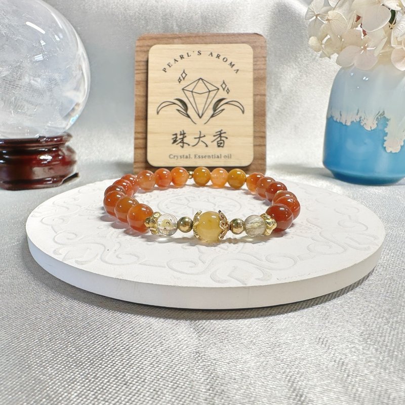 秋曜之华 — 彩发晶・绿碧发晶・925纯银 - 手链/手环 - 水晶 橘色