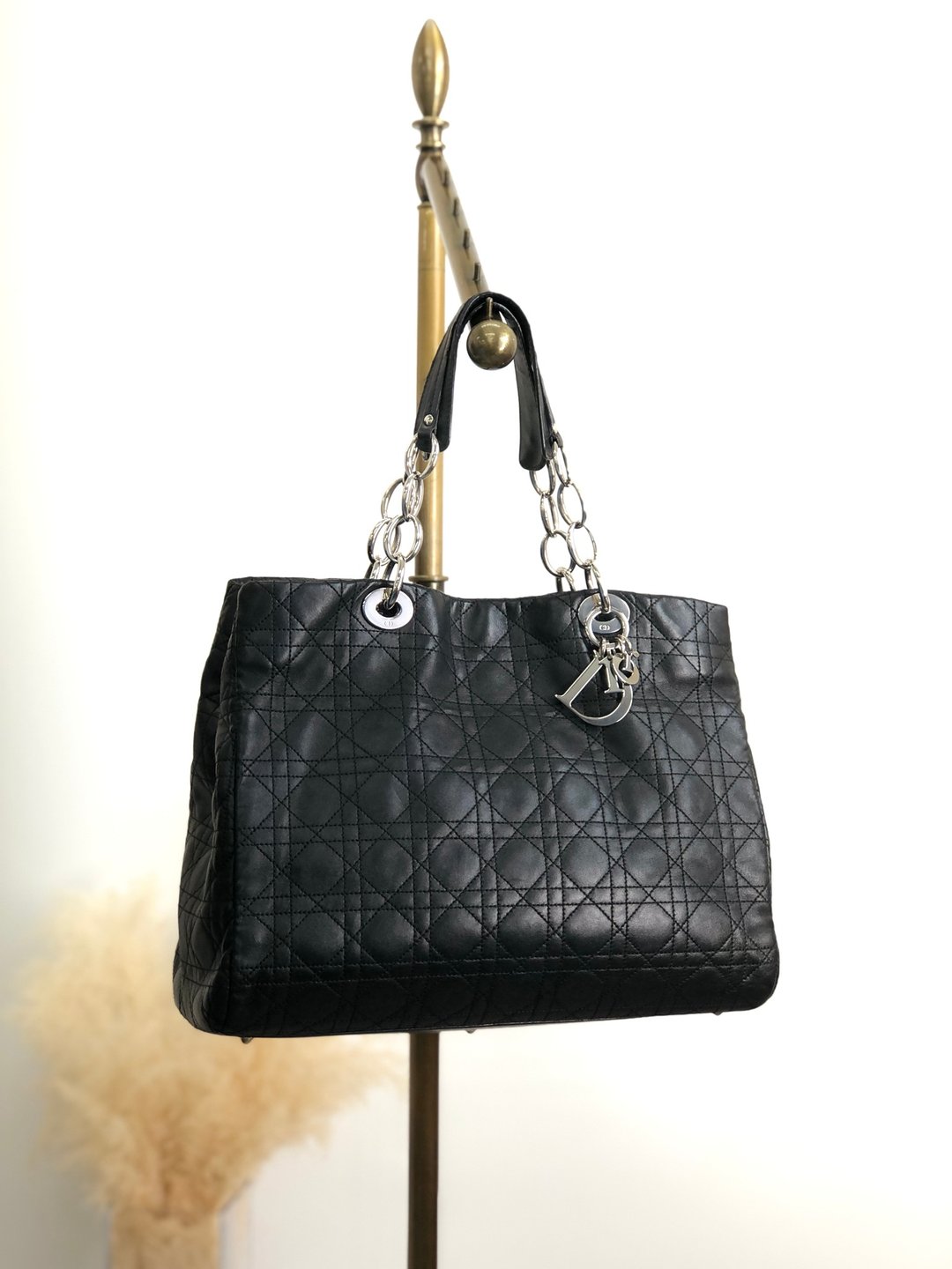 【日本直送，品牌二手包】Christian Dior Lady Dior 托特包黑皮革 Cannage niu5pt - 手提包/手提袋 - 真皮 黑色