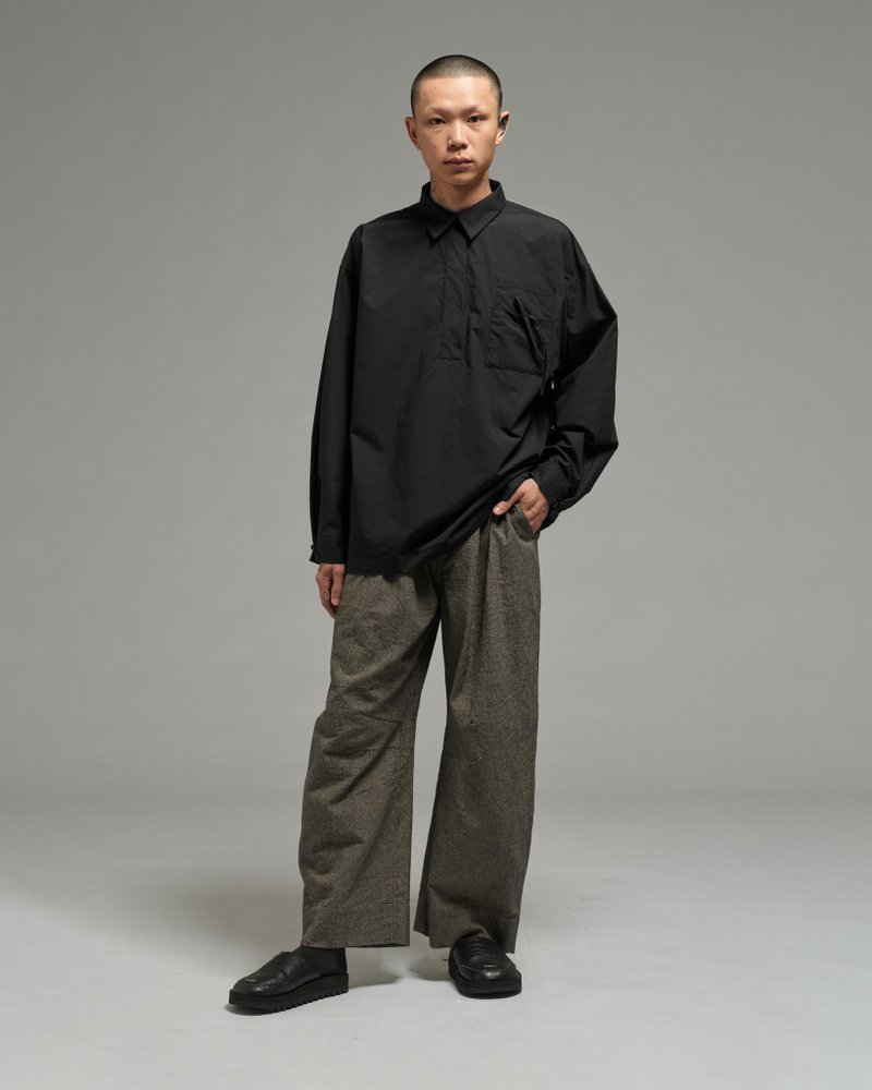 Unisex: 领衬衫 (黑色) - 男装衬衫 - 棉．麻 黑色