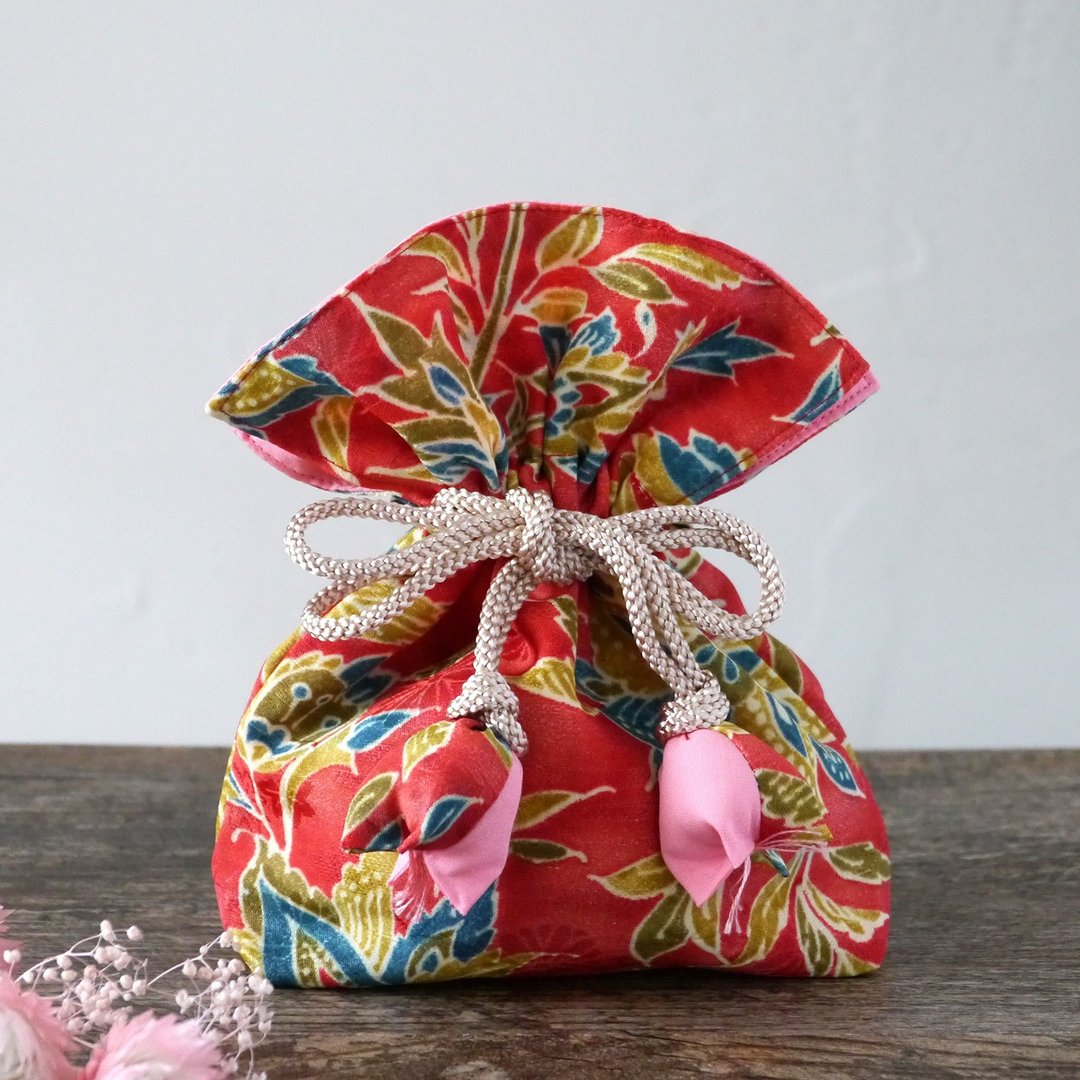 Happiness purse FUGURO Kikubun Fall leaves - 化妆包/杂物包 - 棉 红色