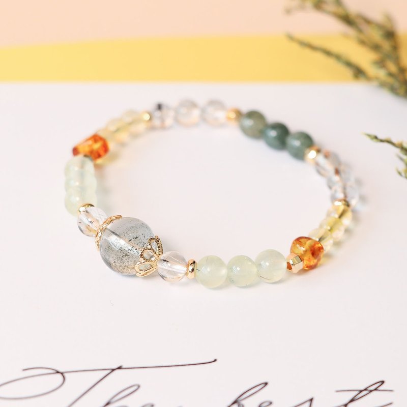 悠然原野 绿幽灵 葡萄石 黄水晶 琥珀 黑金超七 绿发晶 水晶手链 - 手链/手环 - 水晶 多色