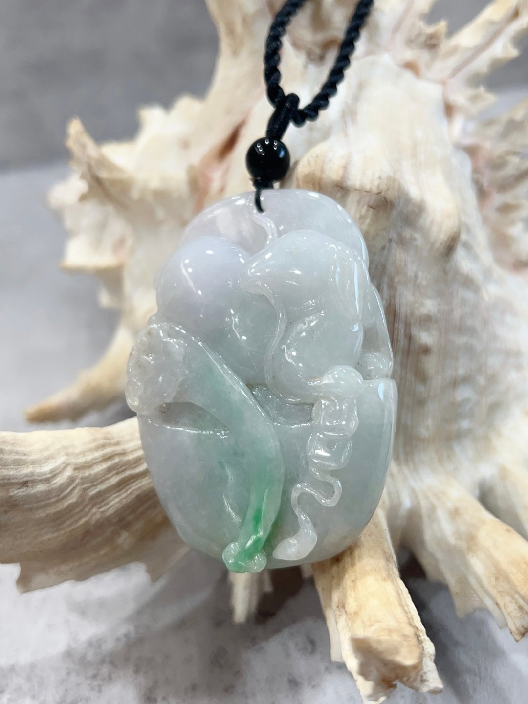 天然翡翠项链 白底青 缅甸玉 A货 如意羊 附证书 附赠编织黑绳 - 项链 - 玉石 