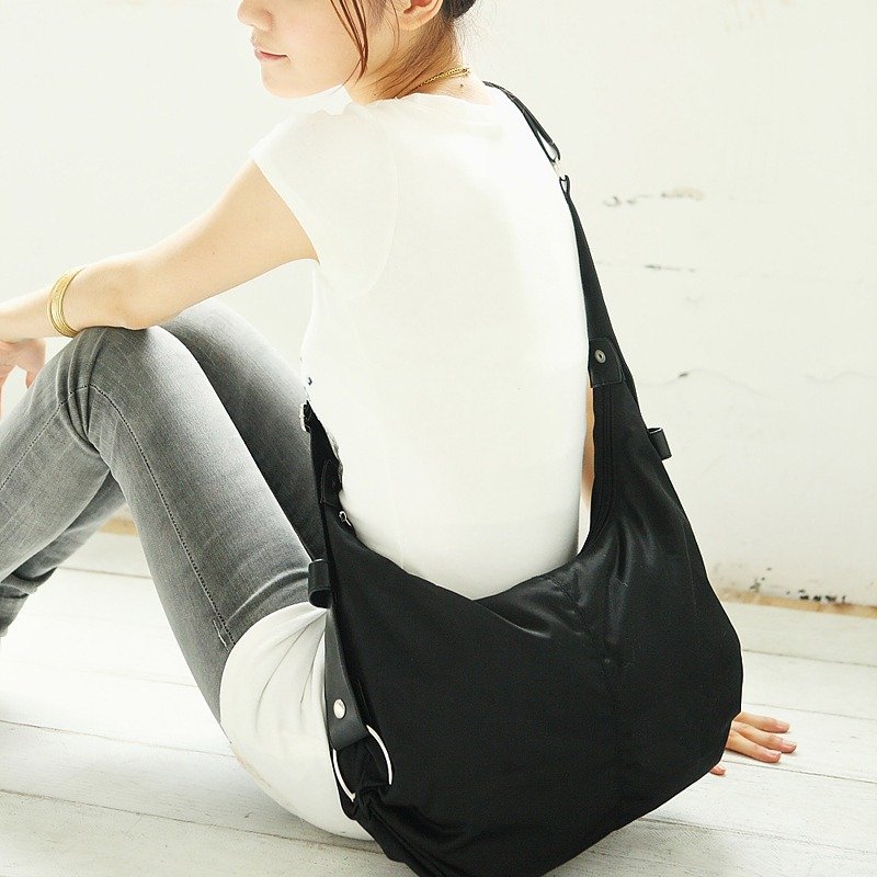 小弯月手提肩背包(长短背带可换)-黑色_198016 - 侧背包/斜挎包 - 聚酯纤维 黑色