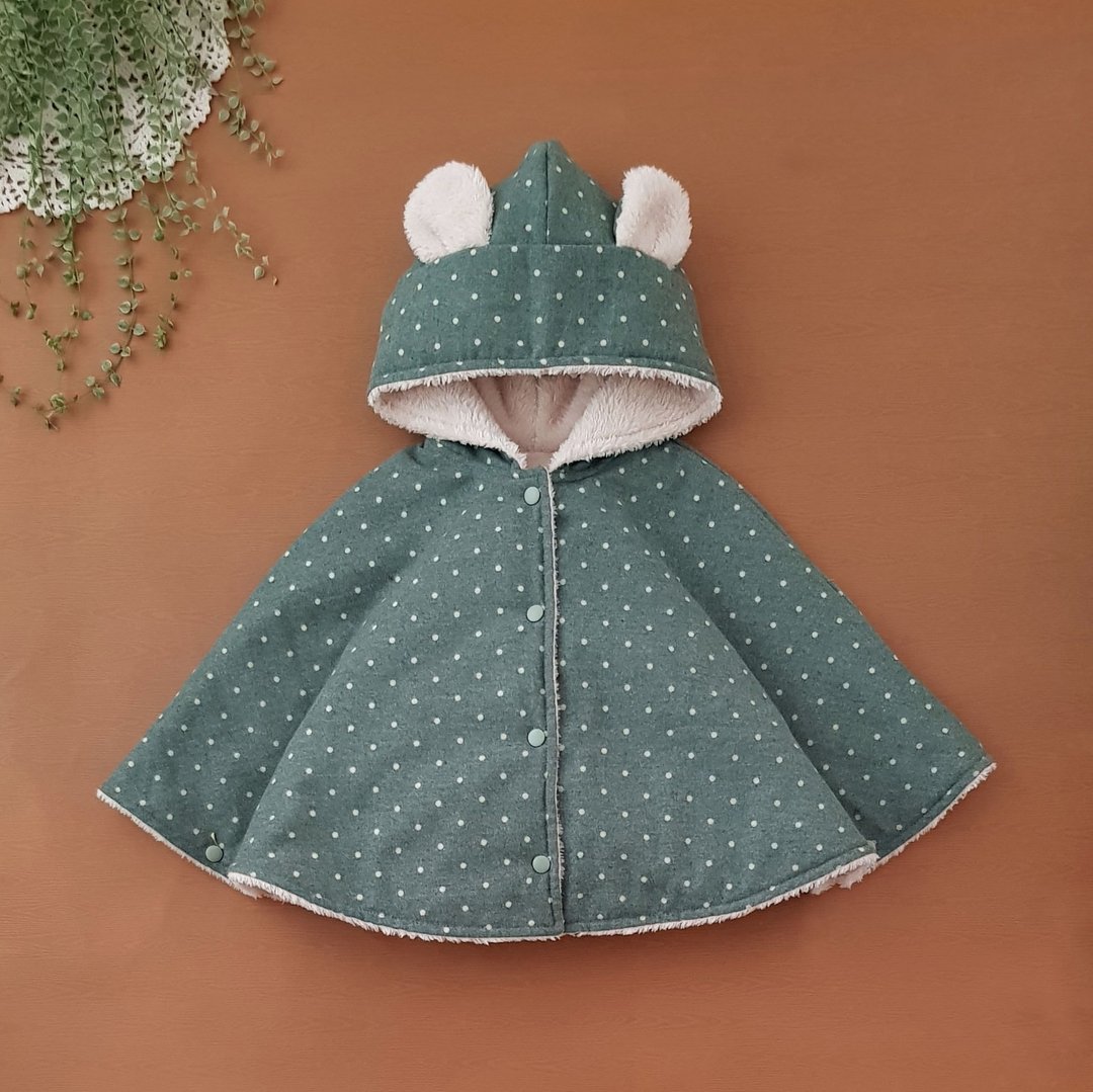 手工披风 棉质磨毛 抹茶点点 莫兰迪色调  可双面穿 babycape - 童装外套 - 棉 绿色