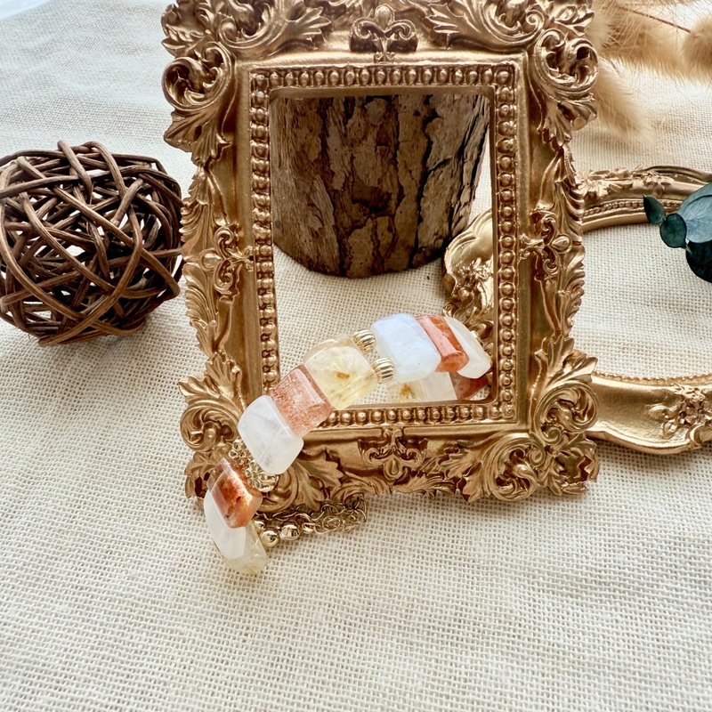 晨光誓言方晶手链・蓝月光、黄水晶、金太阳石原创设计 - 手链/手环 - 水晶 橘色