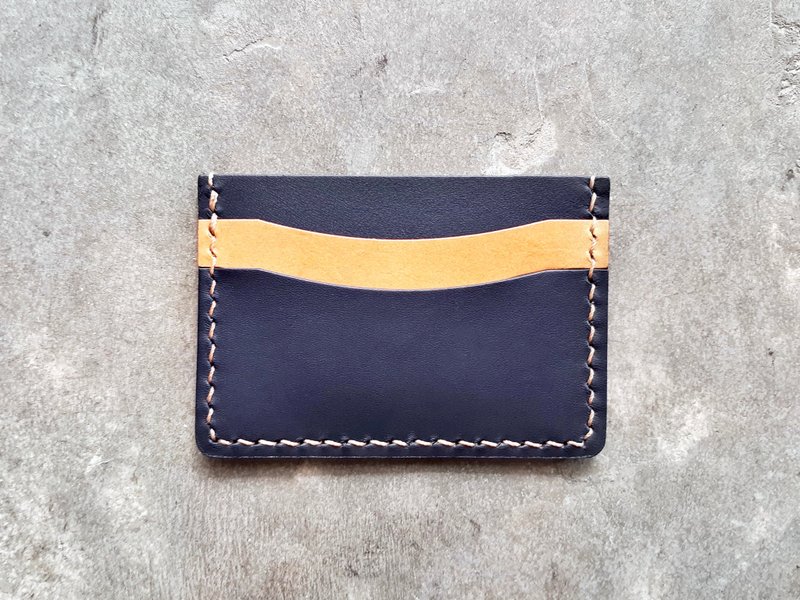 拼色4+1双面咭套 皮革材料包 免费刻名 名片夹 植鞣 皮革DIY 卡套 - 皮件 - 真皮 蓝色