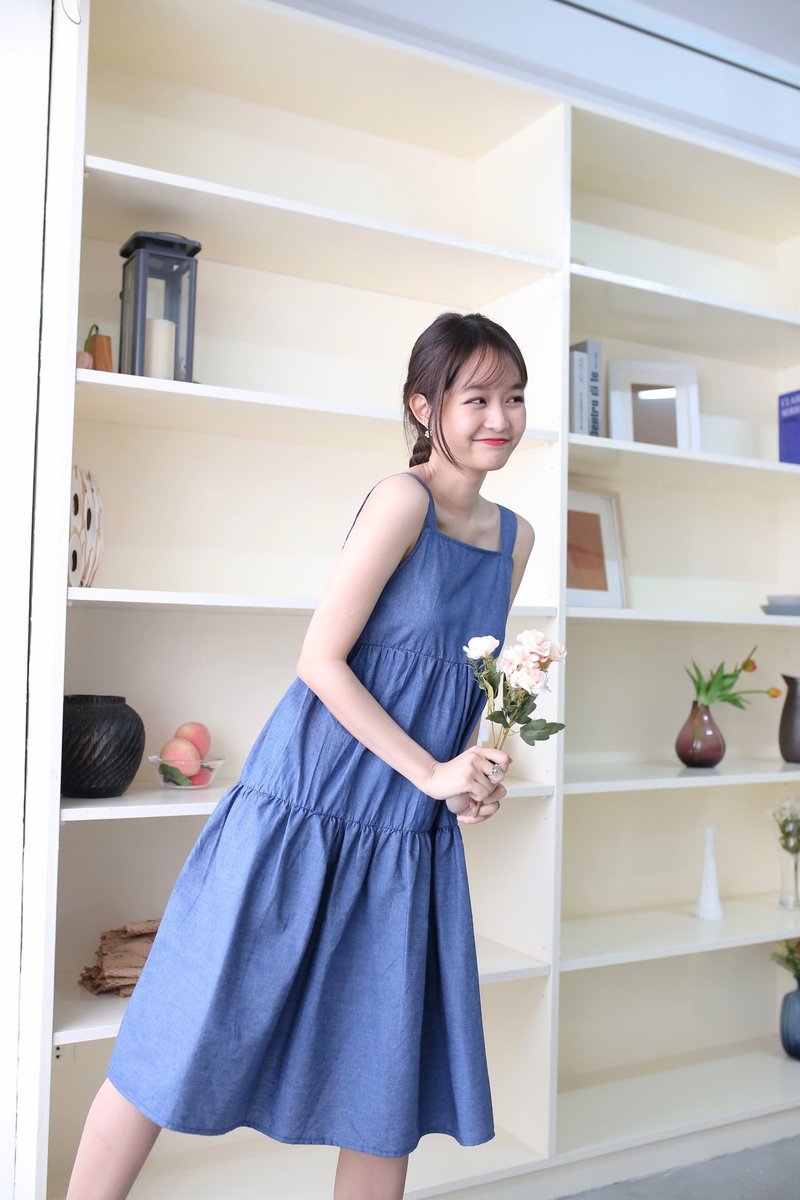 Magnolia Dress - Light Blue (Ribbon included) - 洋装/连衣裙 - 棉．麻 蓝色
