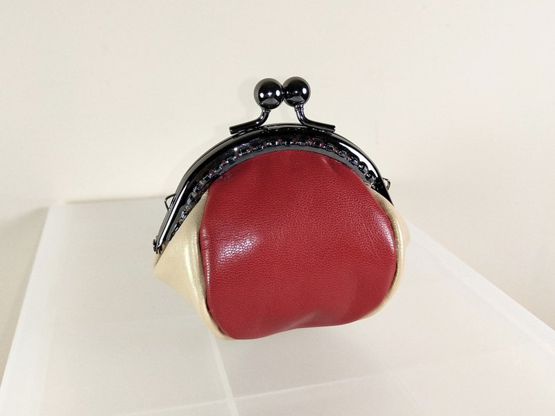 红的配色真皮钱包(口金包款) - 零钱包 - 真皮 红色