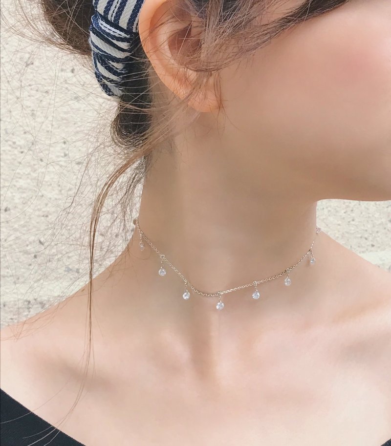*hippie* 辉夜│闪耀锆石纯银颈链/Choker/短项链/颈圈(限量订制) - 项链 - 纯银 银色