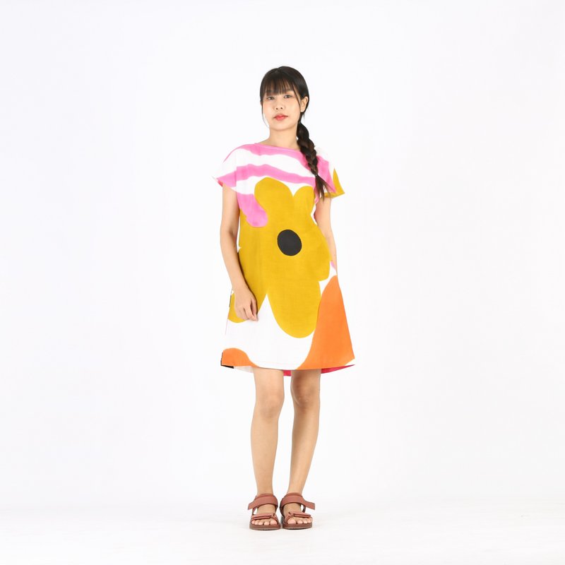 Short Dress Linen Hand Paint - 洋装/连衣裙 - 亚麻 粉红色