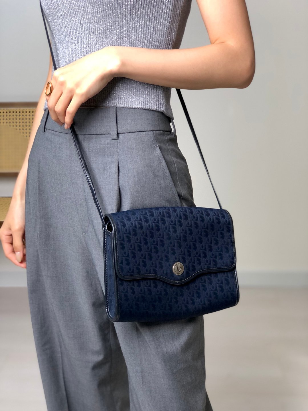 【日本直送，名牌使用包装】Christian Dior Christian Dior Trotter 单肩包 海军蓝 Logo 提花 xnnhfs - 侧背包/斜挎包 - 棉 蓝色