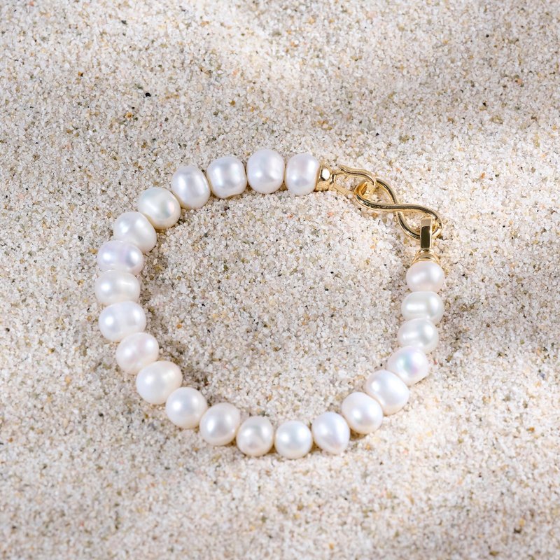 天然白色淡水珍珠手链 7-8mm 金色无限符号扣 精致简约 生日礼物 - 手链/手环 - 珍珠 白色