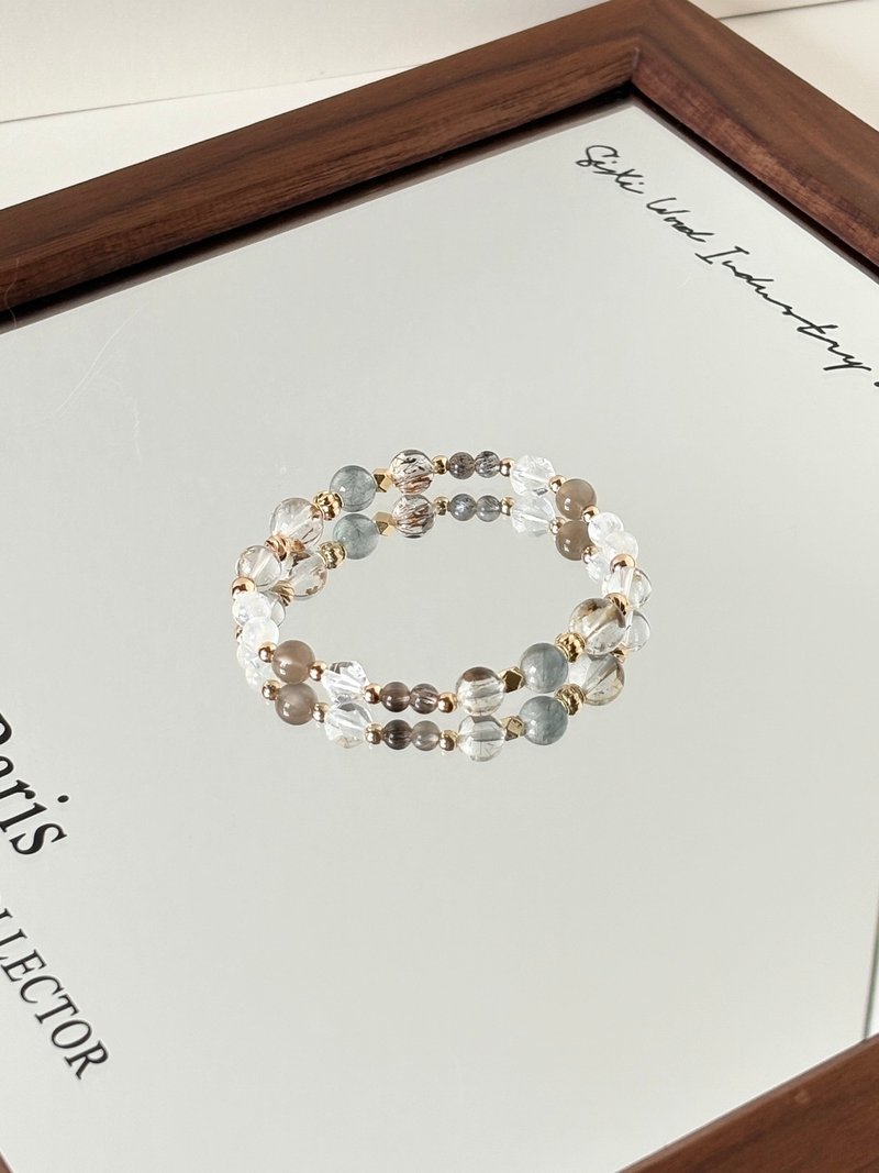 /雾的轮廓/黑金骨干 蓝兔毛 闪灵胶花 白水晶 马岛月光石 黑金超 - 手链/手环 - 水晶 灰色