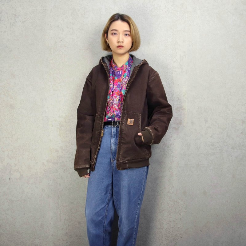 Tsubasa.Y 古着屋 009Carhartt咖啡色连帽外套,工装 长袖 外套 - 女装休闲/机能外套 - 其他材质 