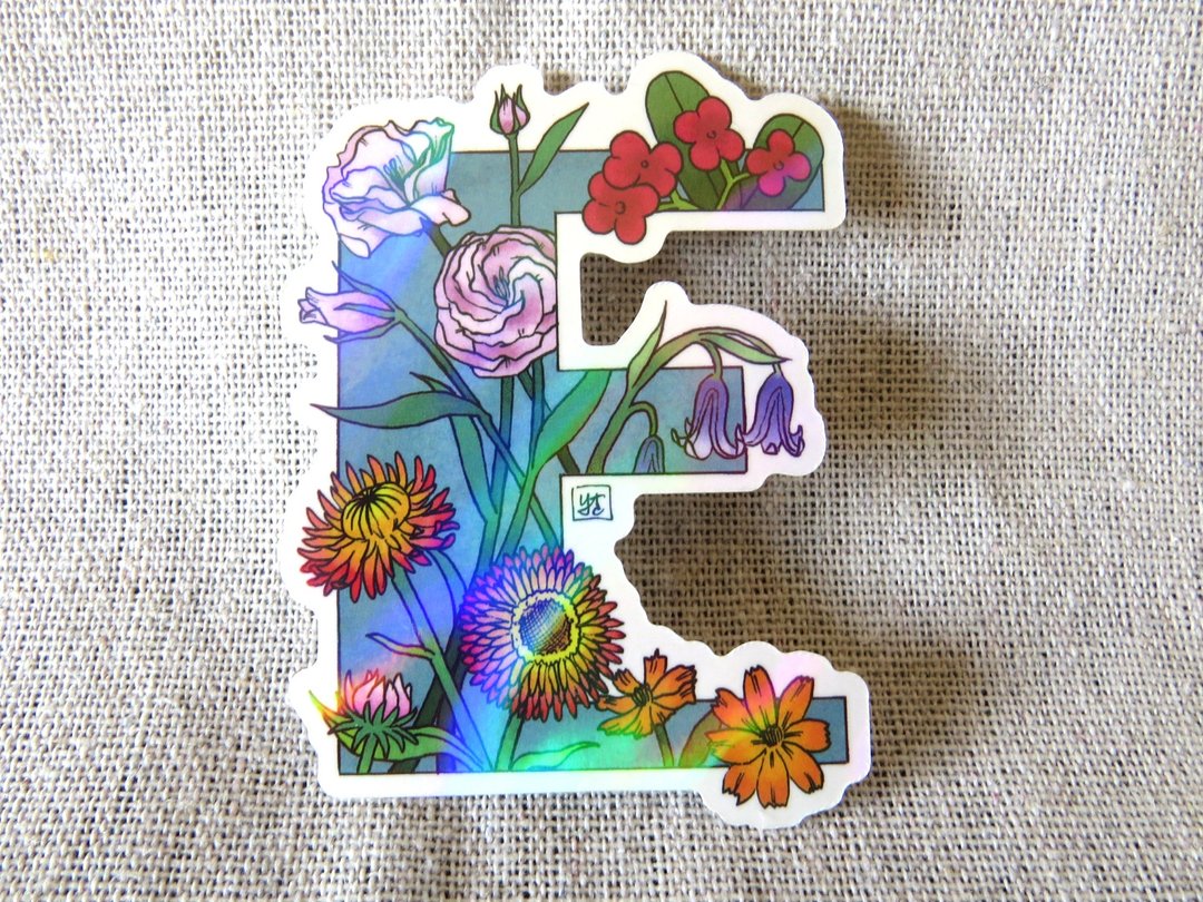 字母E - 极光花卉植物字母防水贴纸 - 贴纸 - 纸 