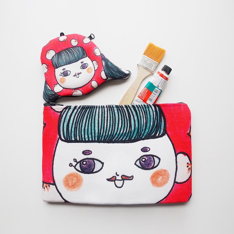 糖果包子小姐/大脸小物包/收纳袋/化妆包/手拿包 - 手拿包 - 棉．麻 