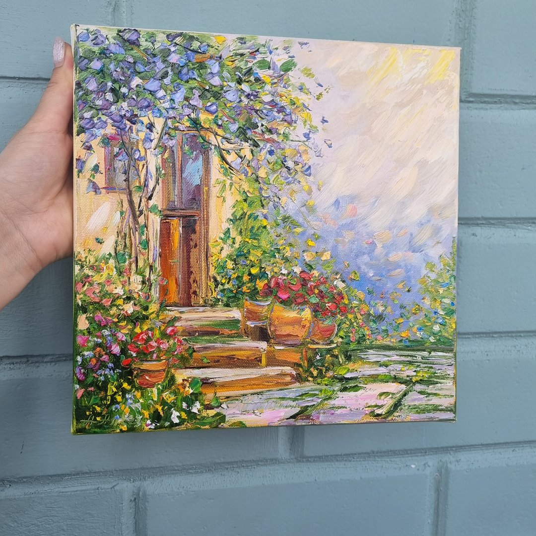 房子花油画原创艺术普罗旺斯艺术品 - 墙贴/壁贴 - 棉 橘色