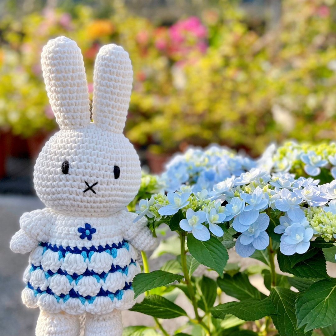 荷兰 Just Dutch | Miffy 米飞兔 和她的新款台夫特蓝洋装 - 玩偶/公仔 - 棉 白色