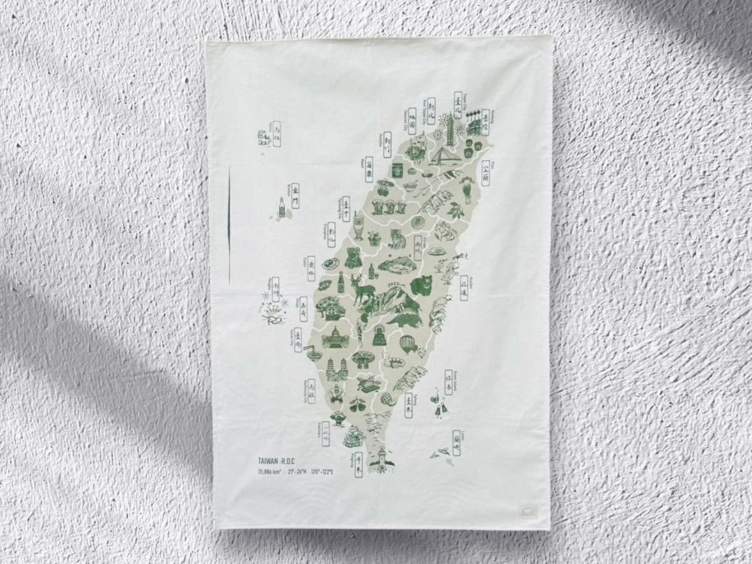 纯手工绢印大挂布-双色套印 台湾地图 - 海报/装饰画/版画 - 棉 
