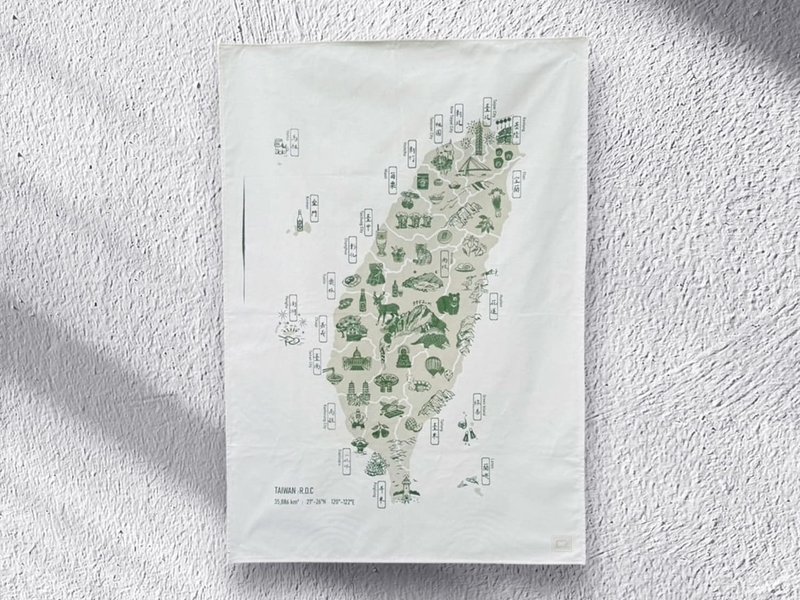 纯手工绢印大挂布-双色套印 台湾地图 - 海报/装饰画/版画 - 棉．麻 