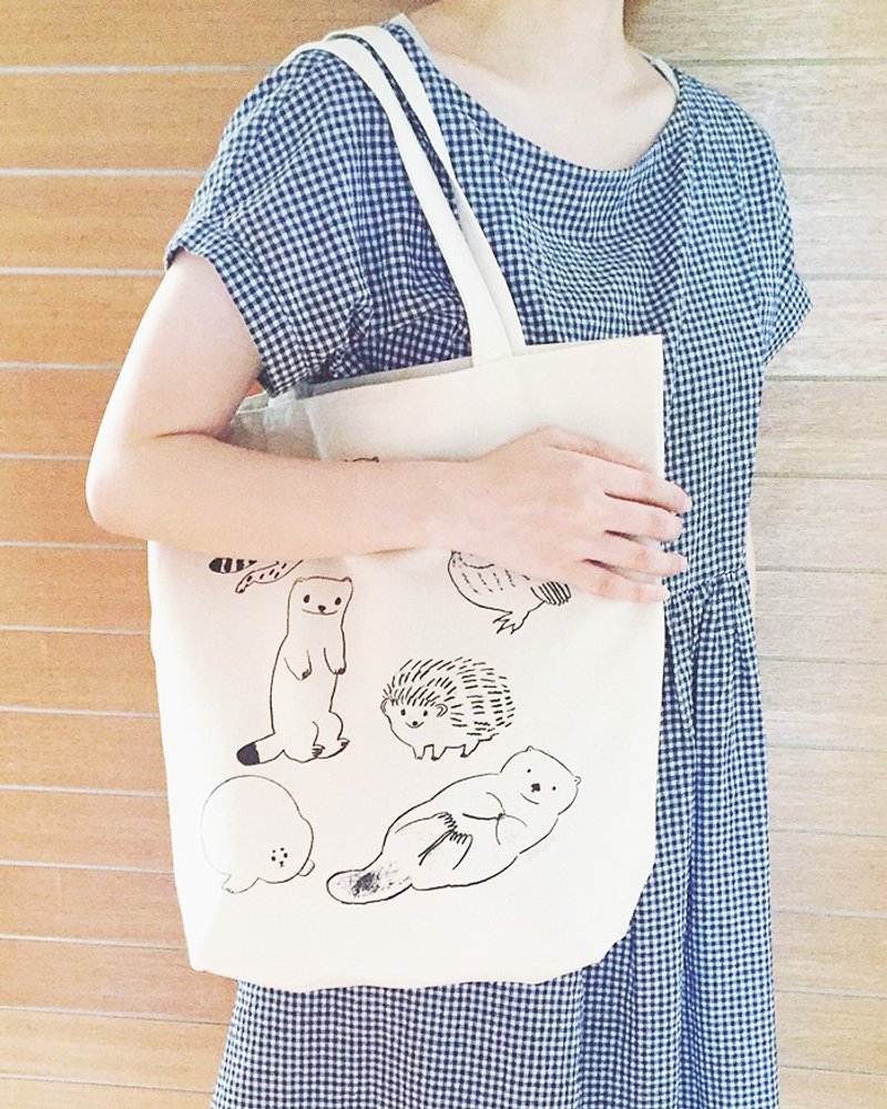 Animal full tote bag - 手提包/手提袋 - 棉．麻 白色